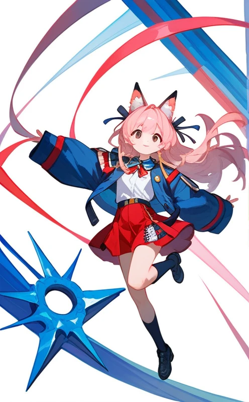 Anime Moe Art Style, Anime Style 4K,(Transparent), (((masterpiece))), (((The best quality at its best))), ((Super detailed)), (Highly detailed CG illustrations), ((Extremely delicate and beautiful)),(Cute and delicate face),One cute girl, Light pink hair, Fluffy long hair, Bangs, Plain white background, Navy blue jacket, White shirt, Red skirt uniform,Images for icons,