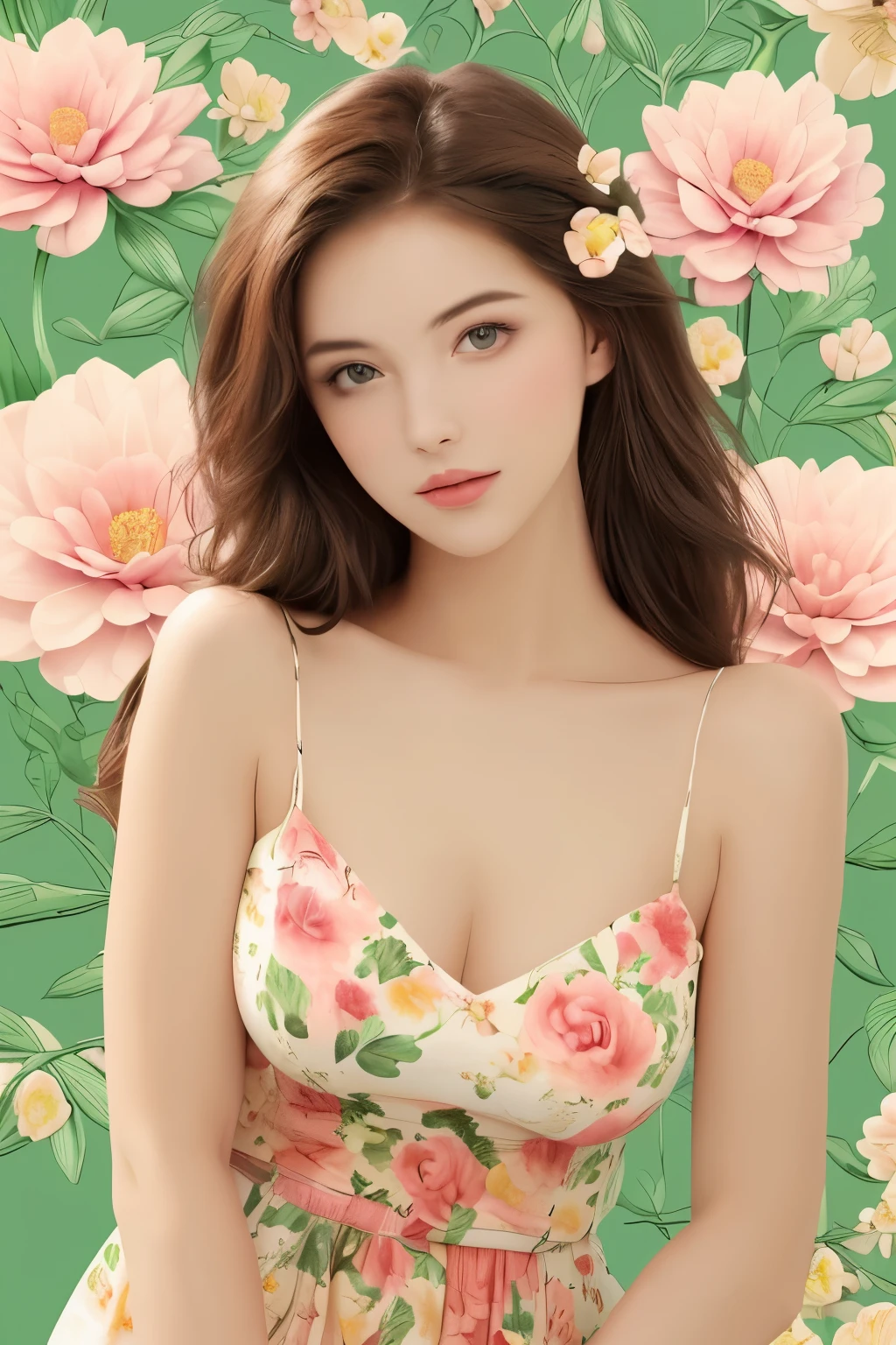Beautiful woman on beautiful flower background,