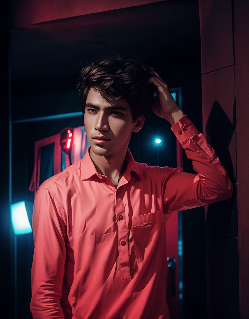 change background into dark with neon light, 4k quality, handsome,