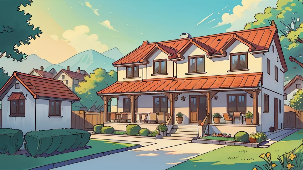 ((best qualityer, work of art)), house, front, bright sunny