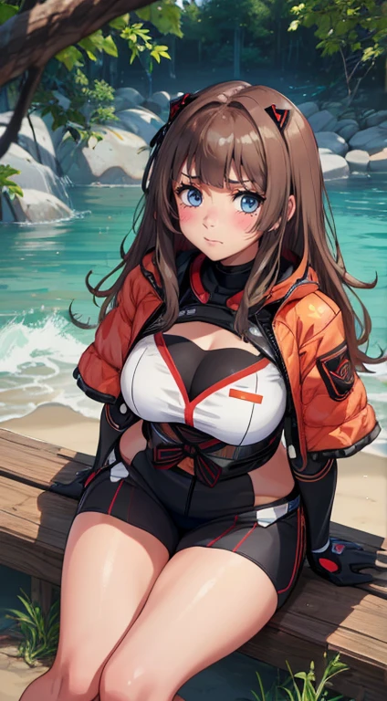 (best qualityer:1.3), (4K quality), Kasumi Miwa&#39;s training for jujutsu, ((face detailed)), ((sluty face)), ((body curvy)), (big boobies), cleaveage, sexy, ((bikini)), ((swimpool))