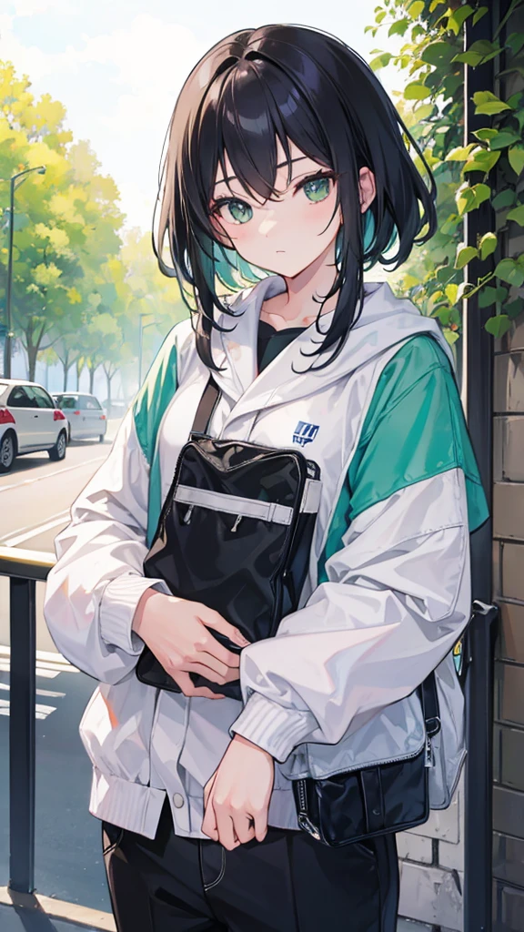 a boy and a girl, They both have black hair and green eyes