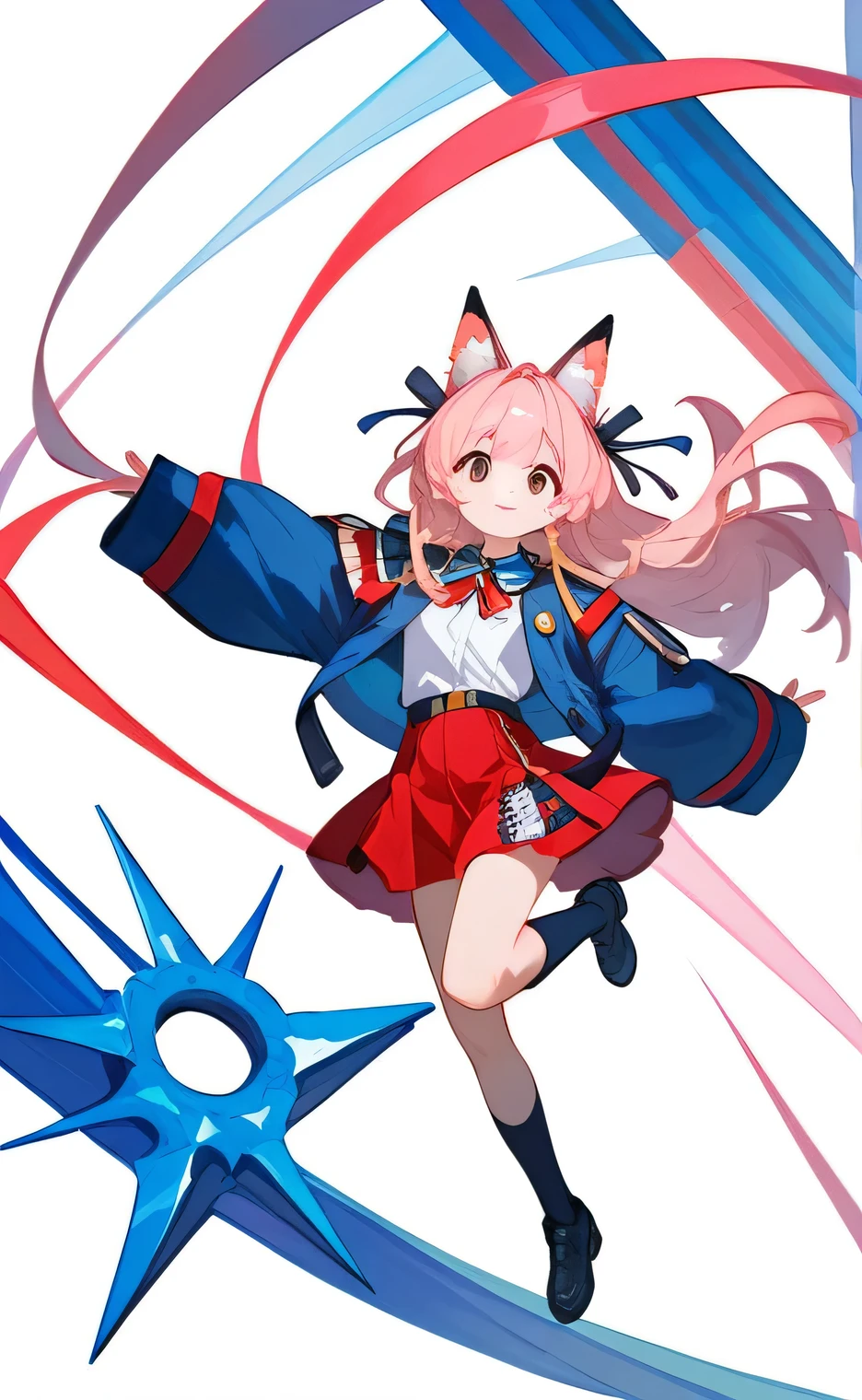 Anime Moe Art Style, Anime Style 4K,(Transparent), (((masterpiece))), (((The best quality at its best))), ((Super detailed)), (Highly detailed CG illustrations), ((Extremely delicate and beautiful)),(Cute and delicate face),One cute girl, Light pink hair, Fluffy long hair, Bangs, Plain white background, Navy blue jacket, White shirt, Red skirt uniform,Images for icons,