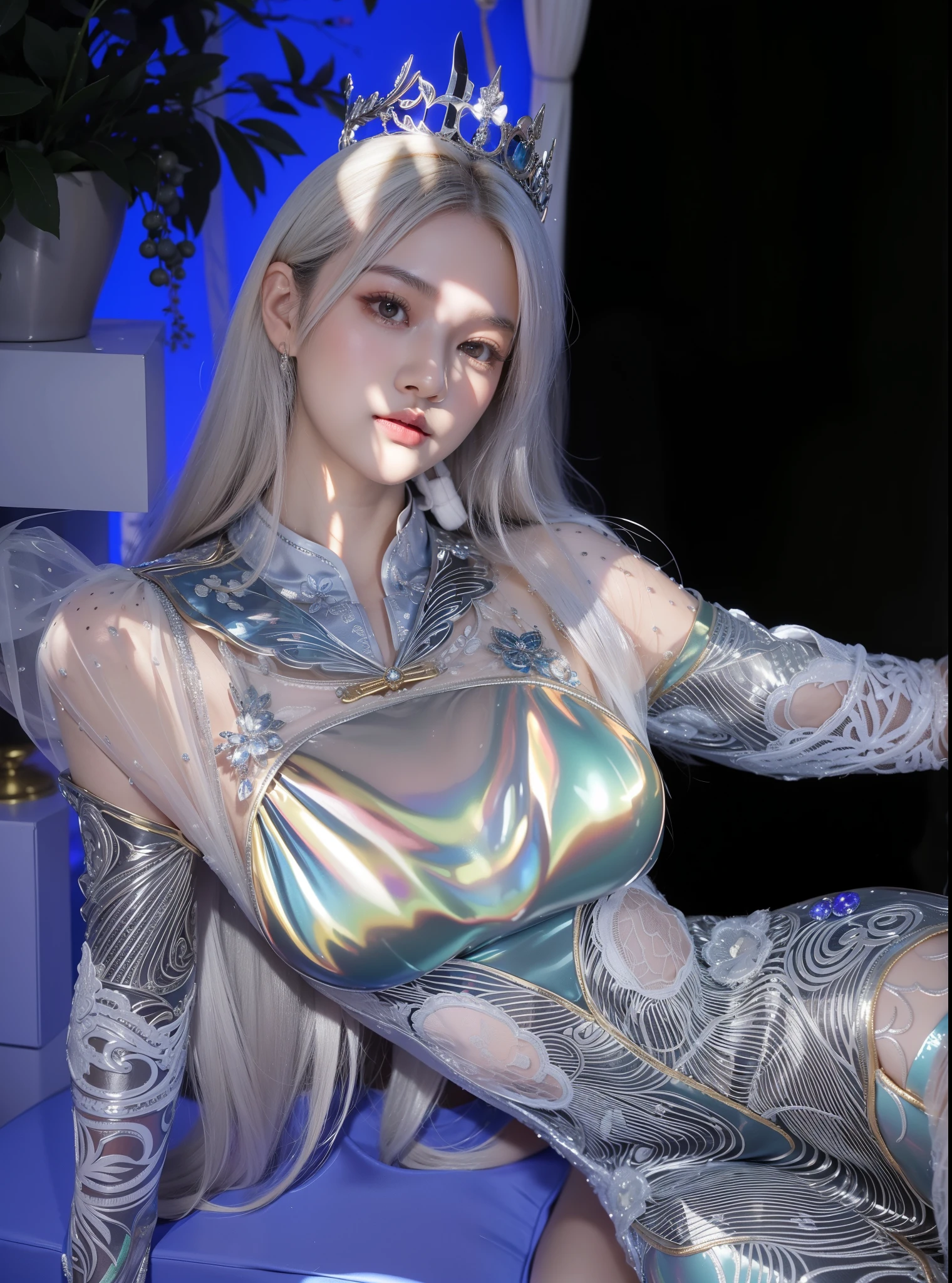 Royal sisters，精致of眼睛，Frozen Queen，把王冠戴在你of头上，详细of面部表情，Tall and big，Glamorous characters，Leg length，4K，Ultra-clear，of，White translucent lace，白皙of皮肤，Little cherry mouth，Beautiful and cute，精致of图片，丰富of面部细节，佩戴华丽of珠宝，Royal Princess，闪闪发光of宝石项链，奢华of装饰，Athena goddess，
