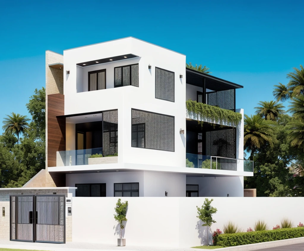 The house, The town house is made from white walls, beautyful light, beautyfulday, sunny, Many red bougainvilleas along the road:1.3, lovely youthful feeling :1.2, sunlight at 12 noon, Very beautiful shadows