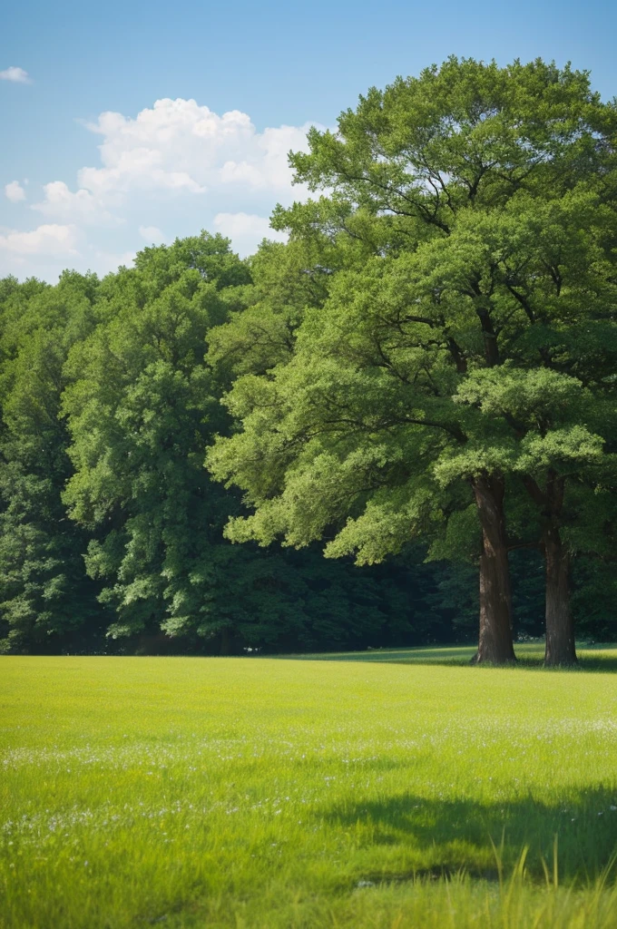 Grass and trees are blowing in the strong wind on the vast grassland。A meadow with a stream、Nobody is here、There is no one、Landscape painting、No person required、No building required、Only trees and grass are needed