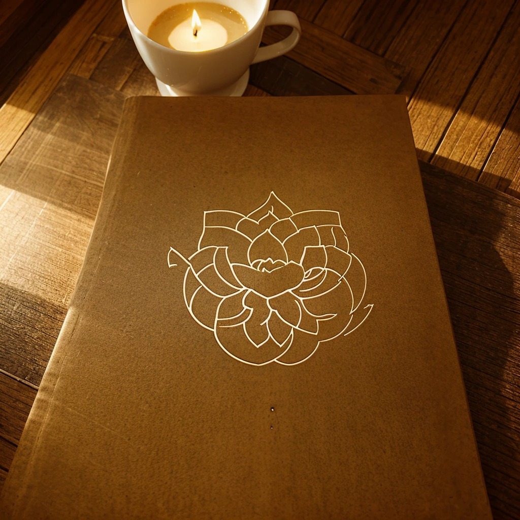 Generate a logo of a lotus flower at the bottom of a book