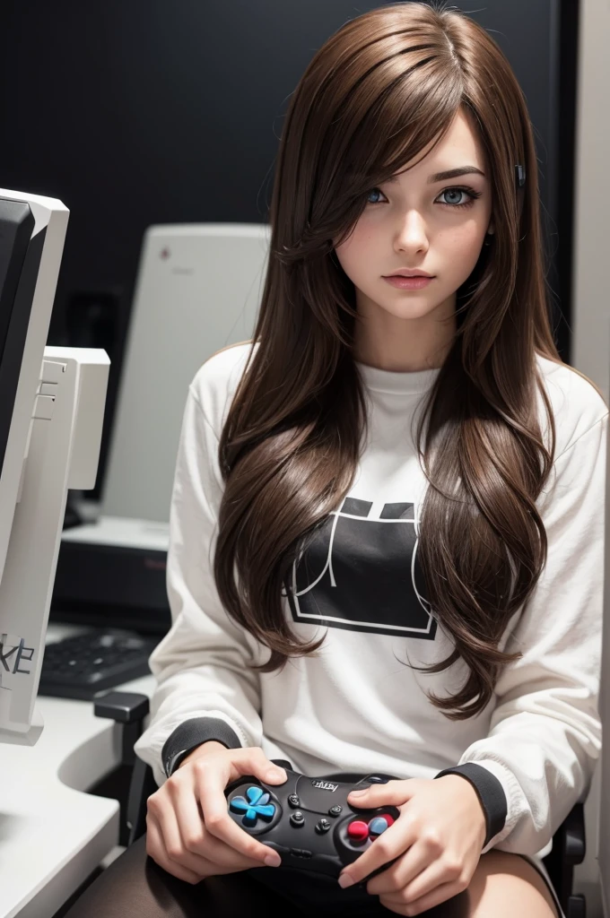 Create an image about a gamer person with brunette color