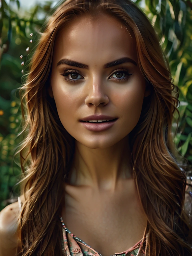 Generate an extremely photorealistic image of a gorgeous professional female Instagram influencer model with long reddish-blonde hair, captivating eyes, sitting in a lush garden, surrounded by blooming flowers, wearing a flowy dress, and looking serene. The scene should feature lifelike textures and details, with the soft lighting of the afternoon sun illuminating her serene expression and the vibrant, blooming flowers. Keywords: 64K, photorealistic, UHD, hyper-detailed, HDR, professional photography, realistic rendering, lifelike, serene, blooming flowers.
Keywords: Photorealistic, Cinematic, full-body portrait, gorgeous professional female Instagram influencer model, long reddish-blonde hair, captivating eyes, meticulously rendered, textures, realistic lighting and shadows, cinematic composition, lifelike, immersive, beauty.