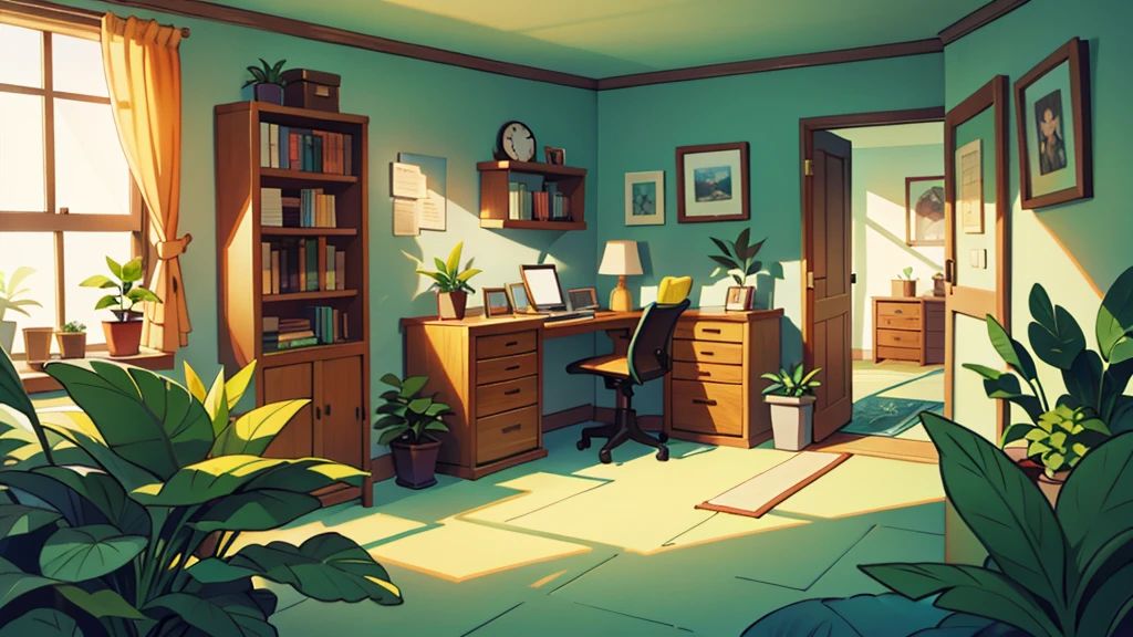 There is a room, bright sunny, some plants