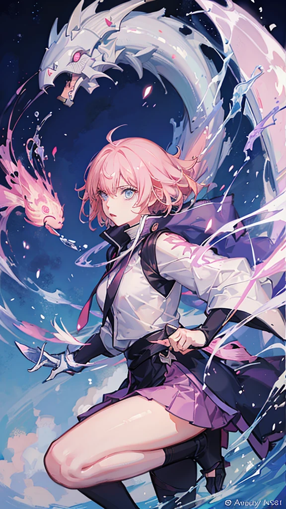 Jujutsu kaisen Manga Panel: girl with long light pink hair and light blue eyes wearing light pink lipstick wearing jujutsu kaisen uniform with white cape