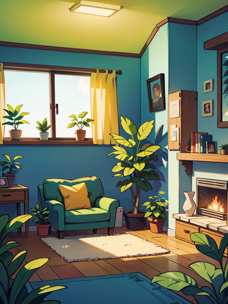 There is a living room, bright sunny, some plants