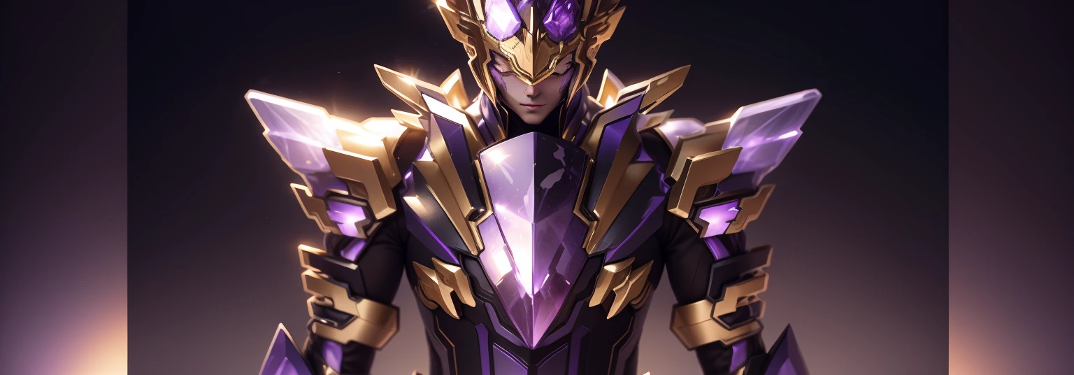 Made like transparent crystal,Similar to transparent purple crystal,Added some golden threads as embellishment。The color changes to purple and gold,Some purple and gold(Ensure its layering and armor texture,Purple is the main color,Add some gold for decoration)