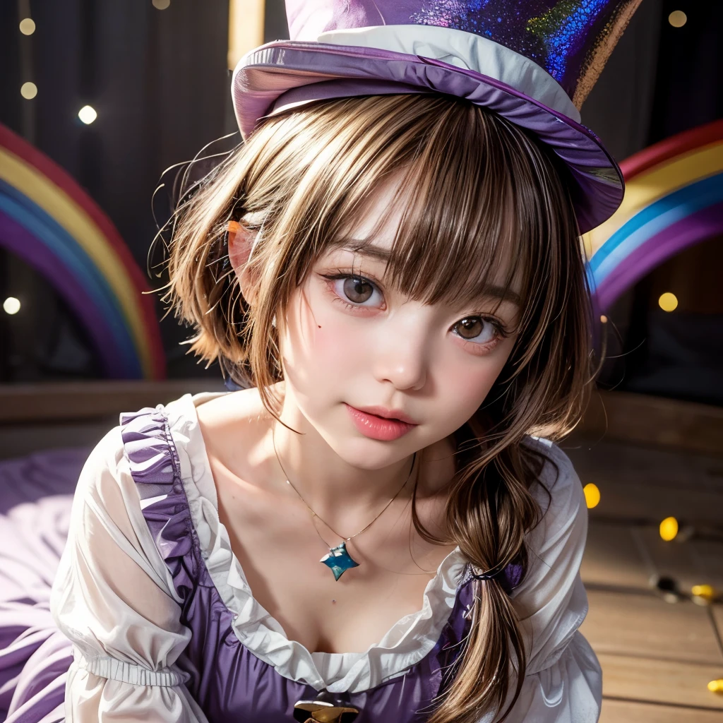 NSFW, 8k, High-level, absurd, masterpiece, best quality, primitive, very detailed CG, very detailed wallpaper, perfect lighting, Extremely detailed (((The personifying " Willy Wonka " as a Little Girl))), MysticSight, Tyndall effect, Tyndall scattering, Studio gray background with (many Dazzling RainbowColor particles BokeH:1.28), (RoundlyButts, ThighGap), (Exposed:0.4), (Assfocus with looking ahead), BREAK (NOGIZAKA face variations) Extremely Detailed very KAWAII face variations, perfect anatomy, Childish, captivating gaze, elaborate detailed Eyes with (sparkling highlights:1.28), long eyelashes、Glossy RED Lips with beautiful details, Coquettish tongue, Rosy cheeks, Radiant PearlSkin with clear transparency . { (Dynamic LifeLike expressions:1.4) | :d) }, (large eyes:-1) .