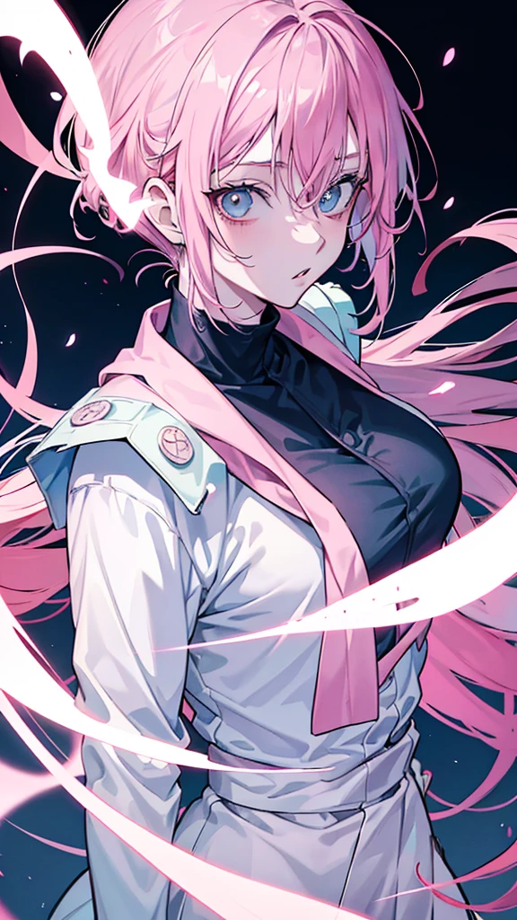 Jujutsu kaisen Manga Panel: girl with long light pink hair and light blue eyes wearing light pink lipstick wearing jujutsu kaisen uniform with white cape 