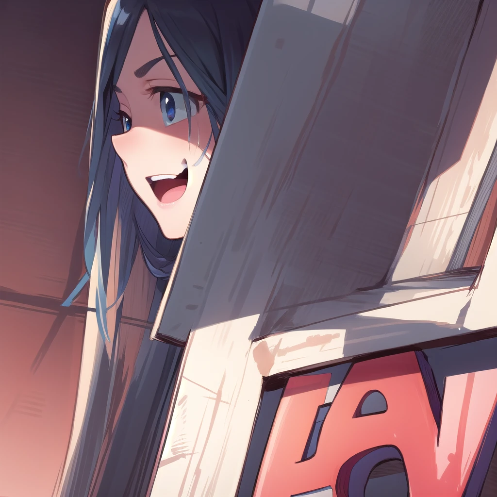 masterpiece, best quality, 1 girl, darkblue hair, long hair, team rocket,team rocket uniform, twitch, slapstick comedy, laugh eyes, laugh open mouth