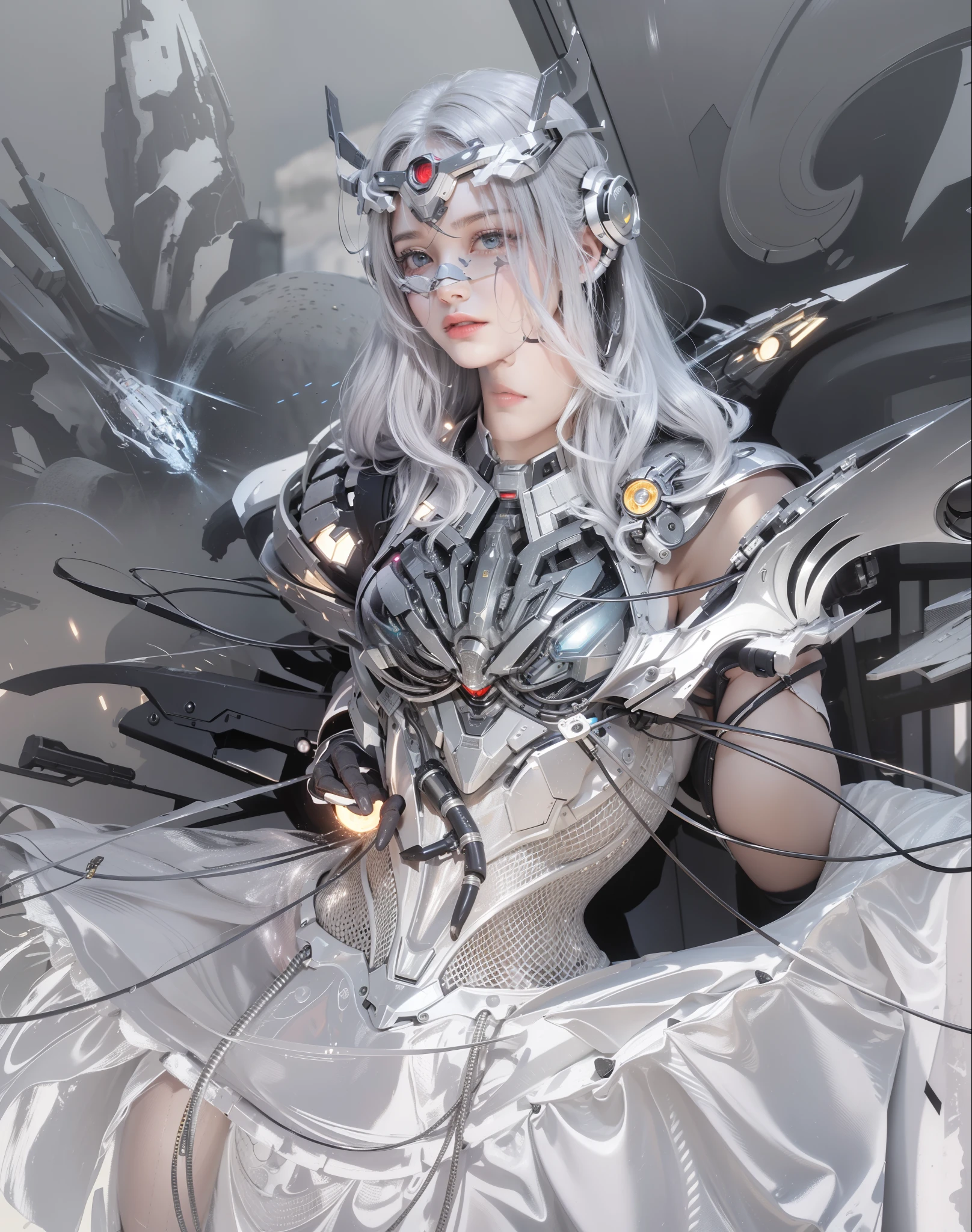 Futuristic high-tech style，best quality,Fairy Skin,(every time :1.2),eternal,Very detailed,Practical,high quality,Light,Light线追踪,Ultra HD,Upper Body, Future Iron Man Mech，shooting，Battery，Transmitter，Large caliber artillery，Rostlan 8K，Mecha Cyber Armored Girl,Wearing a cyberpunk technology helmet，Star Armor Helmet，With breathing Light，The armor of the future shines，Armed Cannon，High-tech armor，helmet，Surrealism，future technology，Open hands