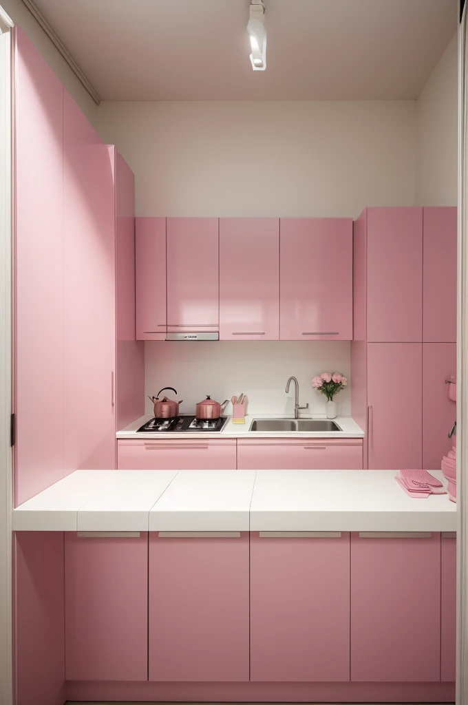 A delicate pink kitchen