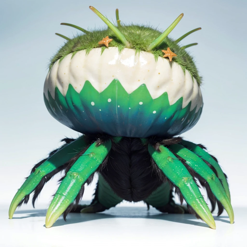 Big Animaly, has green stripes on his skin, blue eyes, starfish mixed with spider, Grassroots, no background