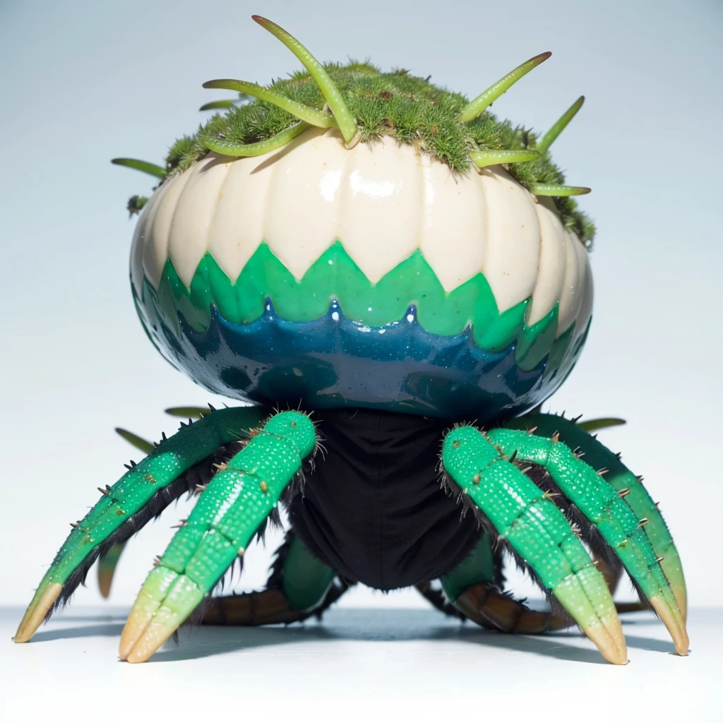 Big Animaly, has green stripes on his skin, blue eyes, starfish mixed with spider, Grassroots, no background