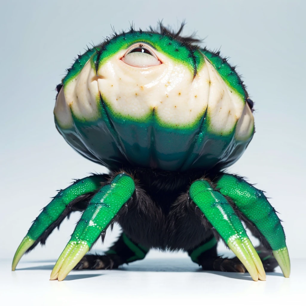 Big Animaly, has green stripes on his skin, blue eyes, starfish mixed with spider, Grassroots, no background
