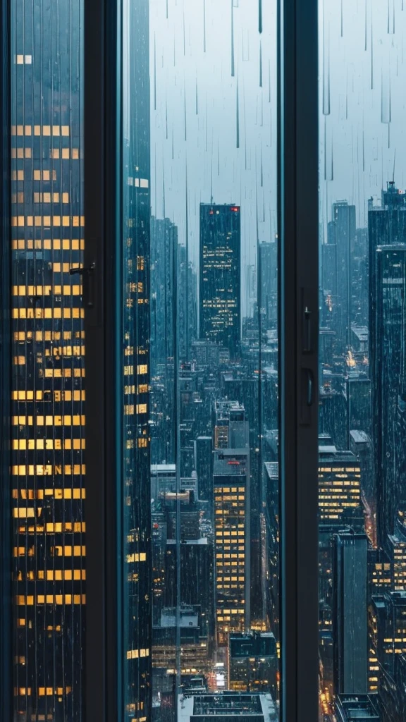 Rainy scenery seen from a window in the city Night view