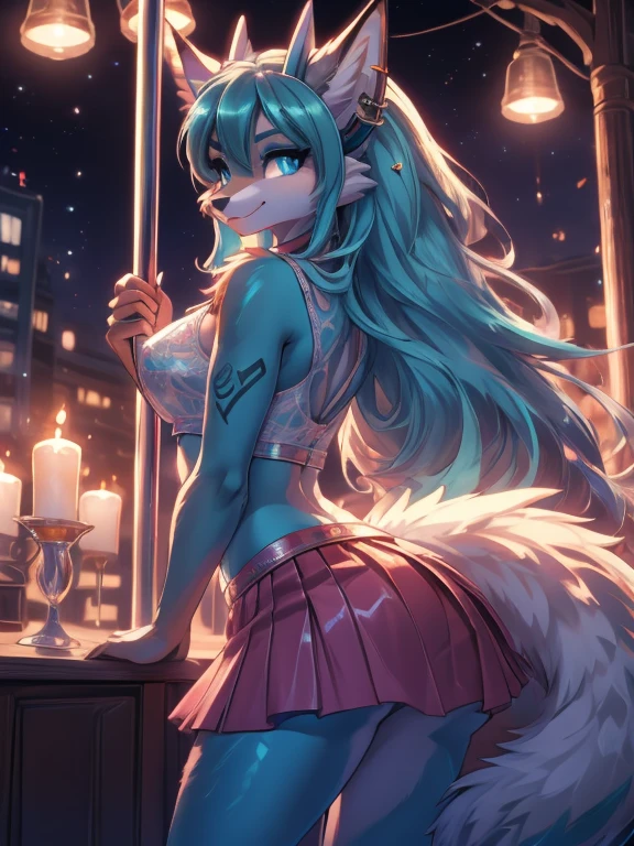 Chica anime,tennage girl 18 years old, anime style, cute hatsune miku x suicune, Chica tímida , Orejas de Kitsune, arte de dark natasha, pole dance landscape, arte de vixen aztra, cuerpo completo, patas hermosas, cintura delgada, caderas amplias, sensual pose in bed, naked teen, navel piercing, ear piercing, navel tattoo, atrevid pose, back pose, fluffly tail, sensual eyes (la mejor definicion) long hair, black flash, city party, city night life, table dance, pole dance girl, pole dance stage girl, deep blue eyes (HD), super mega star idol, aura pura, silueta de luz, silueta radiante de luz dorada, su cuerpo brilla, mejor iluminacion en fotografía, golden tribal tatto, pole dace girl, teen in pole stage, dancin pole dance, table dance, stripper girl, navel white blouse, white&pink skirt, navel piercing, ear piercing, navel tattoo, atrevid pose, back pose, fluffly tail, sensual eyes (la mejor definicion) long hair, black flash, city party, city 