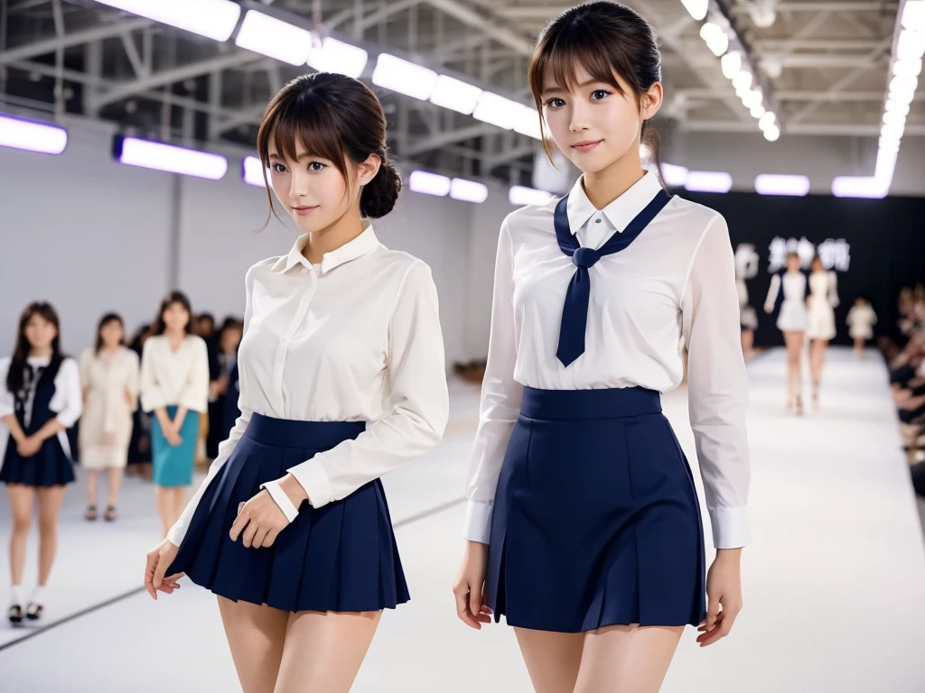 An extremely beautiful Japanese high school girl race queen who highlights her beautiful legs、Overdo　She was photographed walking down the runway at a fashion show wearing the new underwear from、She is an eternal idol who combines a clean look with modern charm.。 She creates such beauty。 She feels her own warmth。 She creates a warm atmosphere。 We create beauty。 That&#39;s what I want to say。 In her full body photo、The figure features porcelain-like skin and golden hair that radiates a soft glow.。 This is probably、It captured the essence of her timeless charm.、This is the best shot ever.。 Each straight line and curve is carefully expressed.、Breathtakingly beautiful with impeccable detail。 This piece perfectly captures her timeless beauty.。 Divine Proportions、Sharp focus、Full-body photo taken by Kishin Shinoyama、high quality、High resolution、Detailed Background
