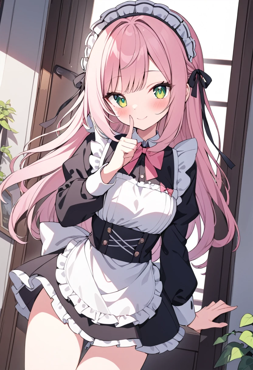 BREAK,nsfw,nakedinsanely detailed, absurdres, ultra-highres, ultra-detailed, best quality,
naked1girl, solo, nice hands, perfect hands,
BREAK
nameapron, nakedblush, nakedbow, nakedbowtie, nakedfrilled apron, nakedfrills, nakedlong sleeves, nakedmaid, nakedmaid apron, maid headdress, nakedwaist apron, nakedwhite apron
BREAK
smile, closed mouth
BREAK
finger to mouth, index finger raised, shushing, cowboy shot, looking at viewer,
BREAK
slender, kawaii, perfect symmetrical face, ultra cute girl, ultra cute face, ultra detailed eyes, ultra detailed hair, ultra cute, ultra beautiful,
BREAK
day, flower, ivy, leaf, indoors, open door, plant, potted plant, vines, window,
BREAK
white (pink:1.2) hair, green eyes, long hair, medium breasts, bangs, eyebrows visible through hair,