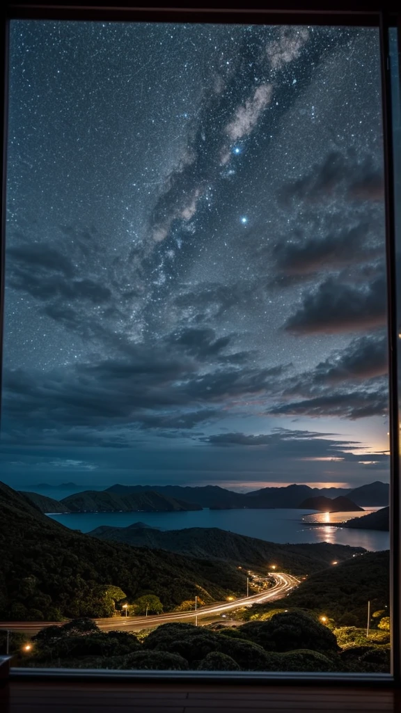 Southern Island Rainy scenery seen from the window Night view