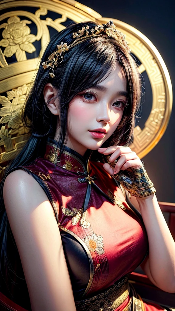 A well-dressed elderly gentleman in a traditional Chinese qipao dress,extremely detailed portrait,beautiful detailed eyes,beautiful detailed lips,extremely detailed face,longeyelashes,ornate traditional Chinese clothing,intricate embroidery patterns,dramatic lighting,cinematic composition,rich jewel-toned colors,warm lighting,photorealistic,8k,ultra-detailed,masterpiece,oil painting