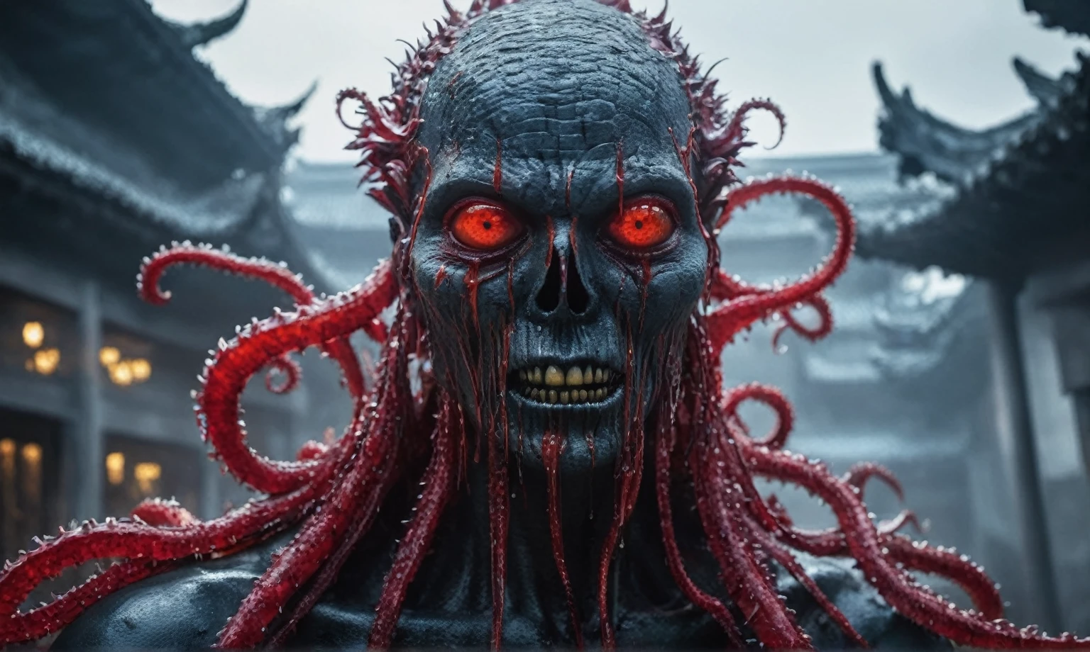 Magical plant from the abyss, the ghost flower, ghost flower,Blood-red tentacles stare at the dead，carismatic，Incredible，terror
,extremely detailed,intricate details,eyes extremely detailed, high detailed eyes,16k resolution, realistic humid skin,extremely intricate details,Epic Realistic,face anatomically correct,Ultra HD,HDR, natural skin textures, hyper realism,realistic skin texture, hyper detailed,extremely Realism,Ultra Detailed,body logically correct,full body length shot,beggar graphite Manganite sparas, wants eat,survival in criminal city of future,Cinematic,soft colors, Technicolor,natural skin textures, hyper realism, hyper detailed,Extremely detailed,High contrast,Masterpiece,Realistic,Ultra Detailed, intricate details,realistic humid leather,extremly intricate,Epic Realistic, cinematic style,irina yermolova,high contrast,hdr,extremely detailed, [deep night landscape],masterpiece,intricate details,faded,eyes extremely detailed, high detailed eyes,16k resolution,RAW,retina, Nikon Z9,China,Songbird,orc,Li River in Guangxi Zhuang of China,tkt style, Pisces, pointed ears，perfect, ginger，transition between two art styles, Ink painting to photorealism, Double contact, X-ray, Creative, vivid light, masterpiece, fantasy, Abstract, Surrealism, super detailed, high resolution, stop:35,(((creature with a spectral and ghostly appearance)). Her skin is pale, almost translucent. His eyes shine with a bluish glow, he wears dark, torn clothes that float around him, as if permeated by an aura of mourning. Its appearance is complemented by details such symbols of morning and gothic elements, further emphasizing its dark air. is portrayed as a haunted and tormented entity,pixar movie still,

