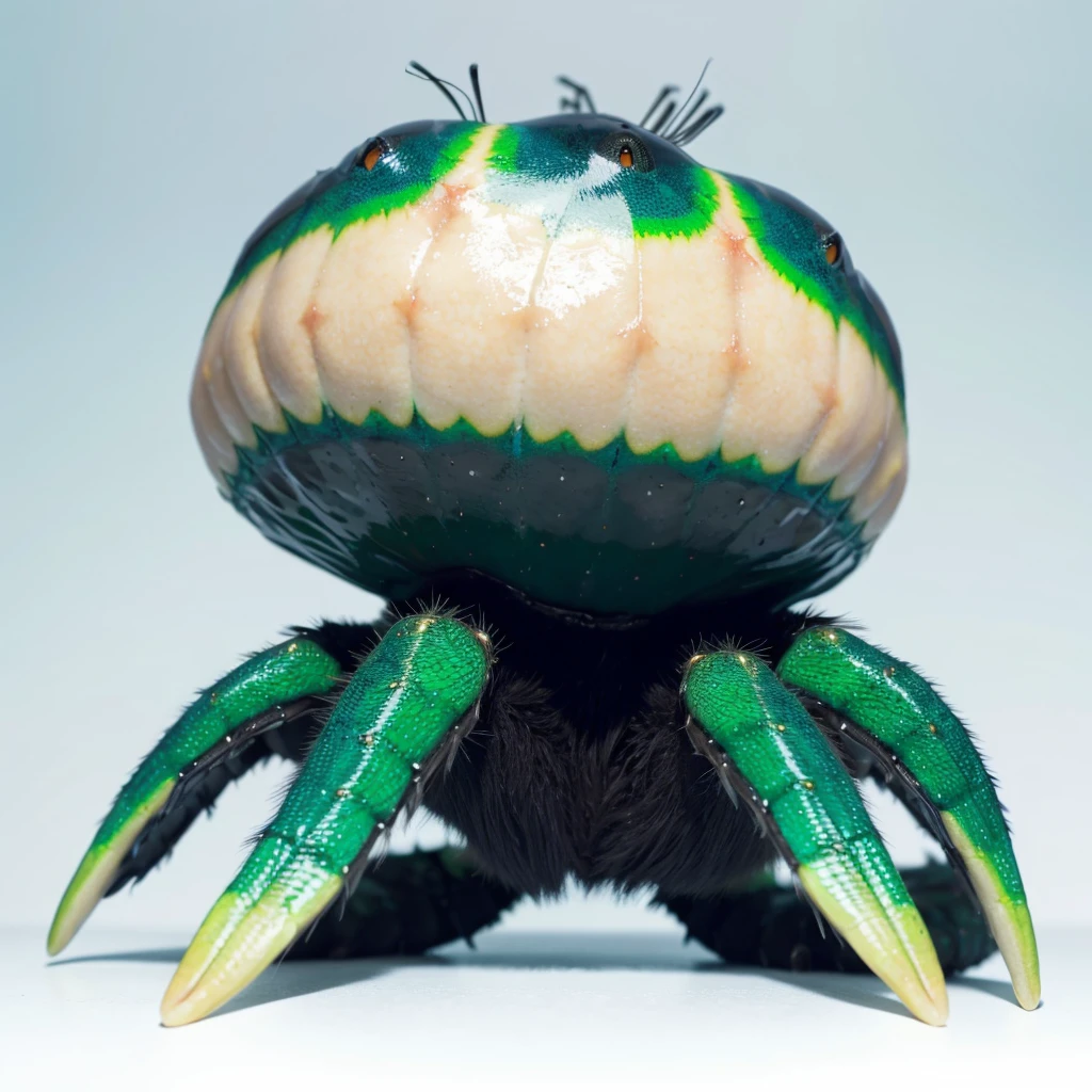 Big Animaly, has green stripes on his skin, blue eyes, starfish mixed with spider, Grassroots, no background