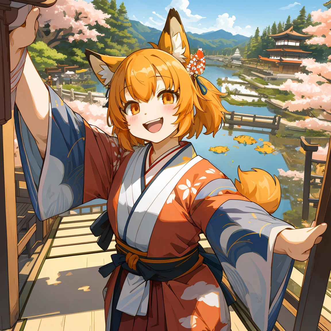 Highest quality, Highest quality, High quality illustrations, masterpiece, Ultra-high resolution, Detailed Background, 6+girl, Japanese Festivals, Absurd, Perfect Anatomy(kemono)(Furry Personification)Happy, Selfie,