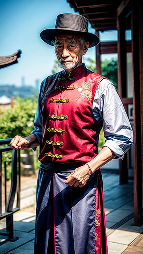 Old gentleman wearing a Chinese dress