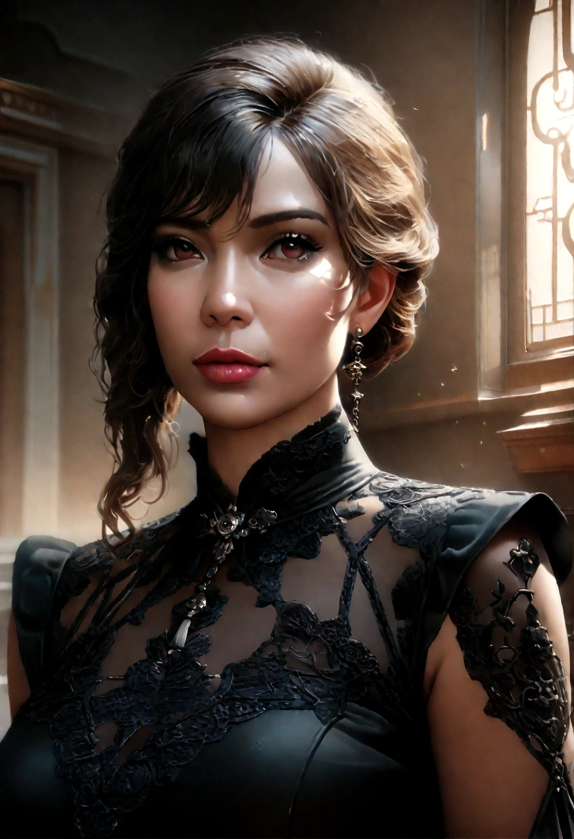 a woman (Scarlett Johansson Age 25), wearing an ornate cheongsam dress, detailed facial features, beautiful eyes, expressive lips, long eyelashes,beautiful skin,elegant hairstyle,feudal china setting,merchant family manor,greeting imperial emissaries,dramatic lighting,rich color palette,cinematic composition,intricate architectural details,opulent decor,stunning visual impact,(best quality,8k,highres,masterpiece:1.2),ultra-detailed,(realistic,photorealistic,photo-realistic:1.37),cinematic,dramatic,intricate,ornate,elegant,atmospheric,moody,rich colors