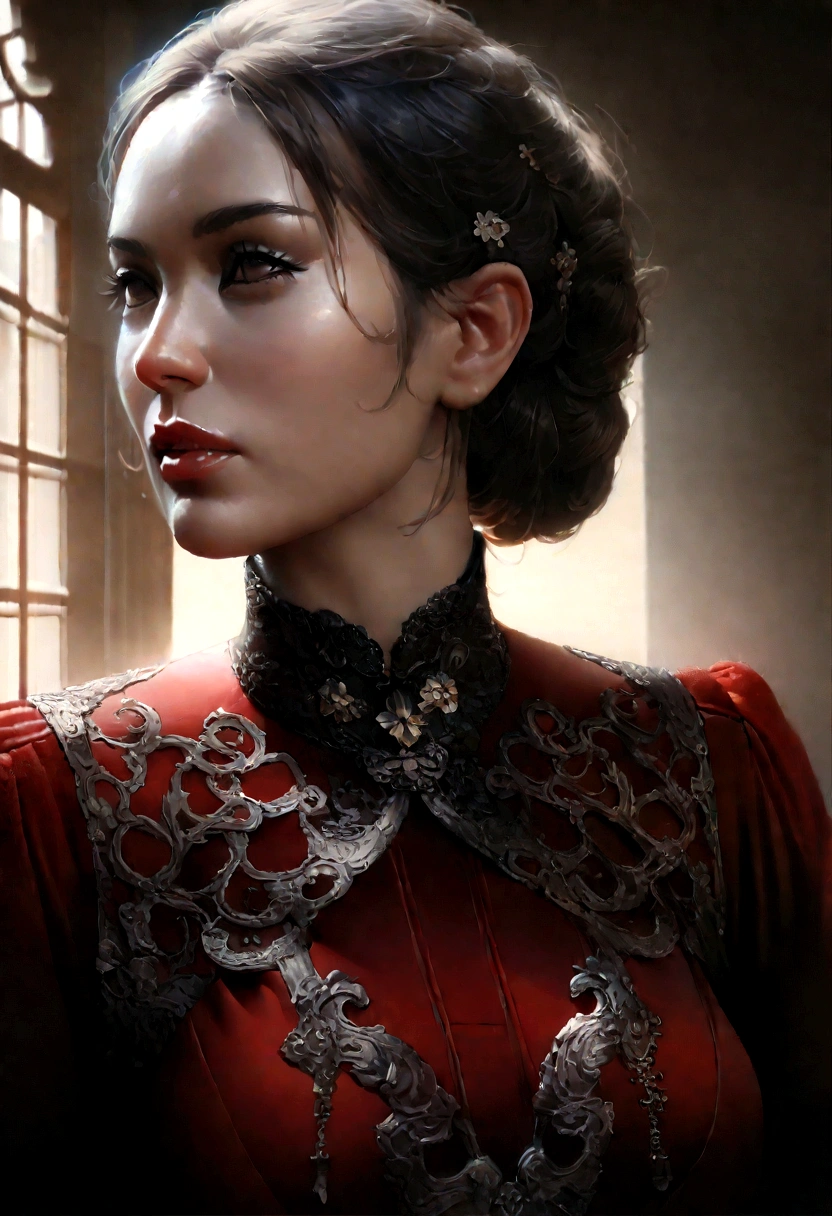 a woman (Scarlett Johansson Age 25), wearing an ornate cheongsam dress, detailed facial features, beautiful eyes, expressive lips, long eyelashes,beautiful skin,elegant hairstyle,feudal china setting,merchant family manor,greeting imperial emissaries,dramatic lighting,rich color palette,cinematic composition,intricate architectural details,opulent decor,stunning visual impact,(best quality,8k,highres,masterpiece:1.2),ultra-detailed,(realistic,photorealistic,photo-realistic:1.37),cinematic,dramatic,intricate,ornate,elegant,atmospheric,moody,rich colors