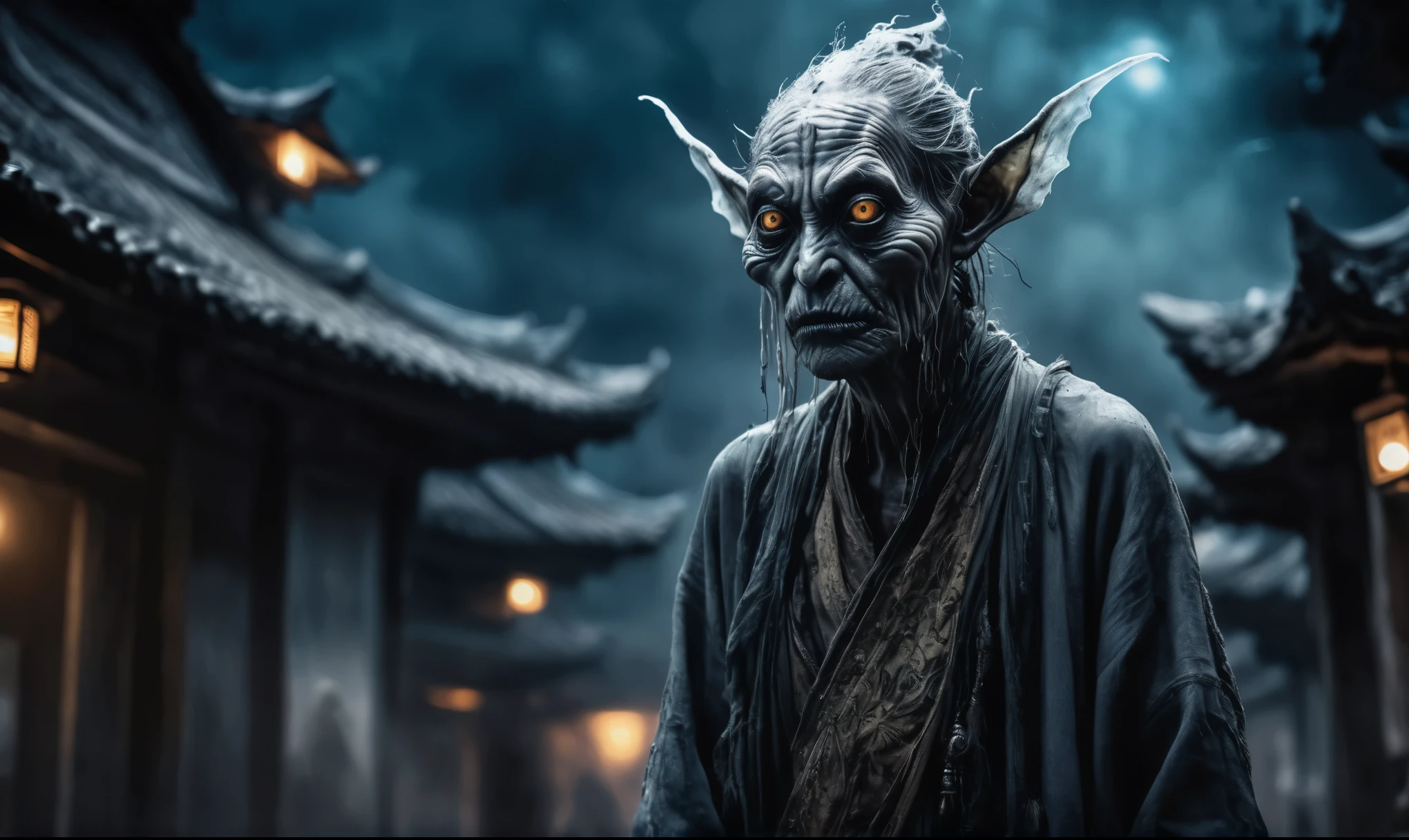 full body length shot,beggar graphite Manganite sparas, wants eat,survival in Korean city of future,Cinematic,soft colors, Technicolor,natural skin textures, hyper realism, hyper detailed,Extremely detailed,High contrast,Masterpiece,Realistic,Ultra Detailed, intricate details,realistic humid leather,extremely intricate,Epic Realistic, cinematic style,irina yermolova,high contrast,hdr,extremely detailed, [deep night landscape],masterpiece,intricate details,faded,eyes extremely detailed, high detailed eyes,16k resolution,RAW,retina, Nikon Z9,China,Songbird,orc,Li River in Guangxi Zhuang of China,tkt style, Pisces, pointed ears，perfect, ginger，transition between two art styles, Ink painting to photorealism, Double contact, X-ray, Creative, vivid light, masterpiece, fantasy, Abstract, Surrealism, super detailed, high resolution, stop:35,(((creature with a spectral and ghostly appearance)). Her skin is pale, almost translucent.strange wears dark, torn clothes that float around him, as if permeated by an aura of mourning. Its appearance is complemented by details such symbols of  gothic elements, further emphasizing its dark air. is portrayed as a haunted and tormented entity,{creature}