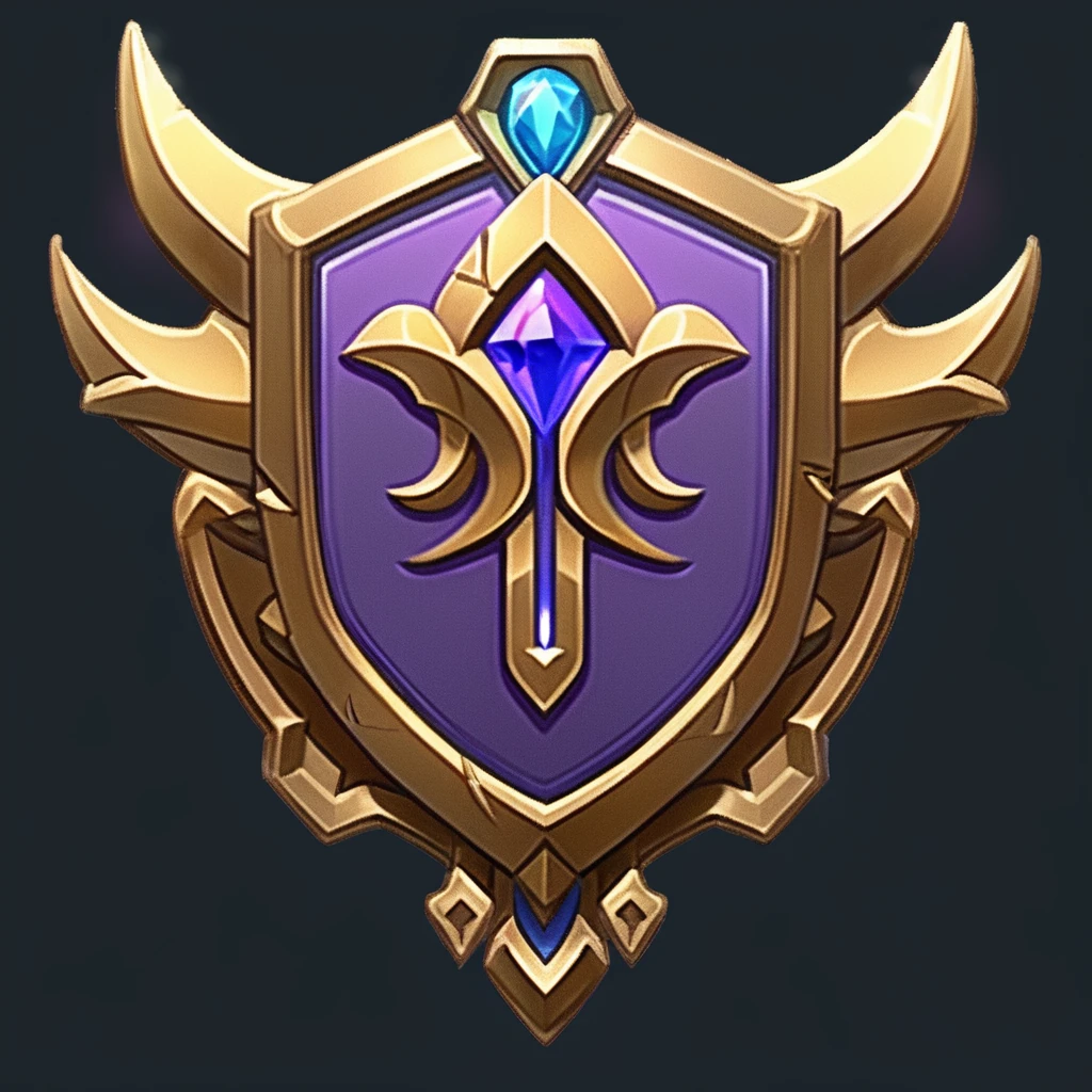 Purple shield，There is a blue diamond on the top, Stylized game icons,Game Icon Assets, Qatar, League of Legends style, league of legends champion, League of Legends Arcane, Mysterious art style, League of Legends Inventory Items, Shielding design