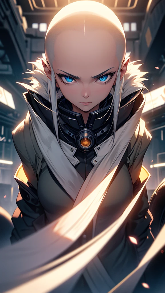 (1girl:1.3), Masterpiece, Best quality, amazing beauty, [[3D]], 4K, absurdres, finely detail, super detailed eye, perfect anatomy, official art, cinematic lighting, BREAK, An elderly but elegant girl with a shining bald head and a long white beard. She looks mysterious and wise.