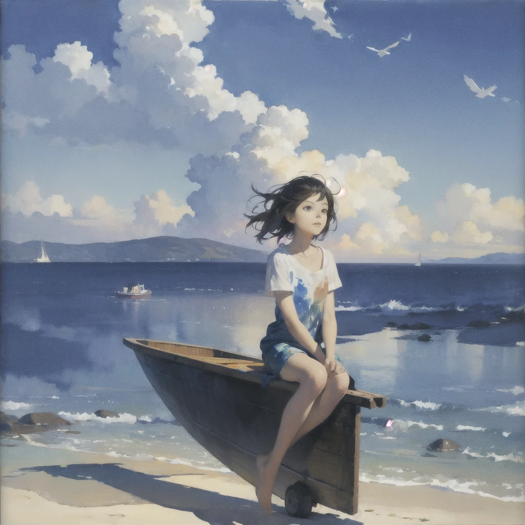 Tranquil voyager girl, Surrealism, Paint in watercolor style, Photorealism