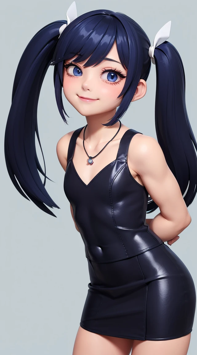 (masterpiece:1.3), (Best Quality:1.3), (Ultra-detailed:1.2), ((kawaii)), Cute, (lovely), ((sexy)), ((Extremely detailed)), 4K, (8K), Best Quality, (Beautiful), Illustration, anime style, (bold line:1.2), Gradation, looking at viewer, //, (bent down:1.1), (arms behind back), //, a cute girl, 1girl, (solo:1.2), gleaming skin, //, (flat chested), (Perfect eyes:1.2), (Perfect iris:1.2), //, darkblue hair color, (beautiful eyes) //, (half closed eyes:1.3), (sexual expression:1.2), Fascinated expression, smile, (blush:1.2), //, modern city background, on rock, twin tails, muscle girl, hard abs, exposed abs, NECKLACE, tight blouse, skirt