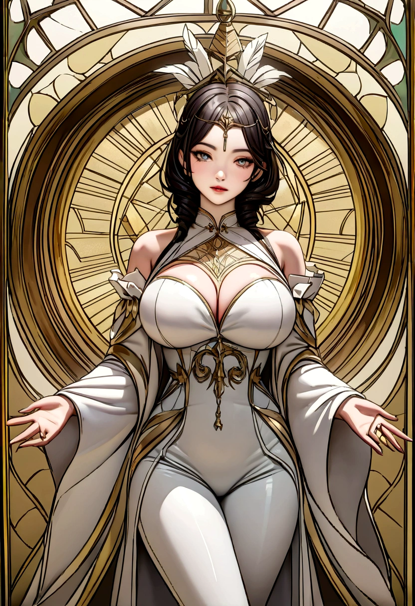 ((masterpiece,)),(( Highest quality,)),Highly detailed CG 8K wallpaper,Bright colors,Dramatic Light,photoreal whole body  fantasy art game art character oil painting by Amano Yoshitaka    Thick acrylic illustration on pixiv, whole bodyポートレート, Light background, Iridescent colors,Watery eye, Beautiful Face, White Feather, gauze latex, transparent elegant clothes, CG, laser, Iridescent, hologram, blur chiaroscuro, Wow, Sakimi-chan, Yoji Shinkawa, and Serafleur, gold white silver, Soft Focus,sacred movie edge, chiaroscuro 8K,white and gold art illustration,In an innocent -like style,VRay Tracing, dark and gloomy designer,    Fancy costumes,Realistic ultra-detail, Oku art,Giant resin chess pieces tower over the paper art., like, Anime Wallpaper, Wall Art, White flower, In the style of Guo Pei, Detailed portrait, Silver and gold, multidimensional shading, detailed character design, Fantastic composition, Multi-layer structure, Carefully made, Ultra-high resolution, Ultra high transparency, Ultra high HD quality, Sharpness, Sharp details, Sharp details, 8K,
Maturn,Mature Woma body,A tense shot(Huge breasts:1.0),wholOutdoor
