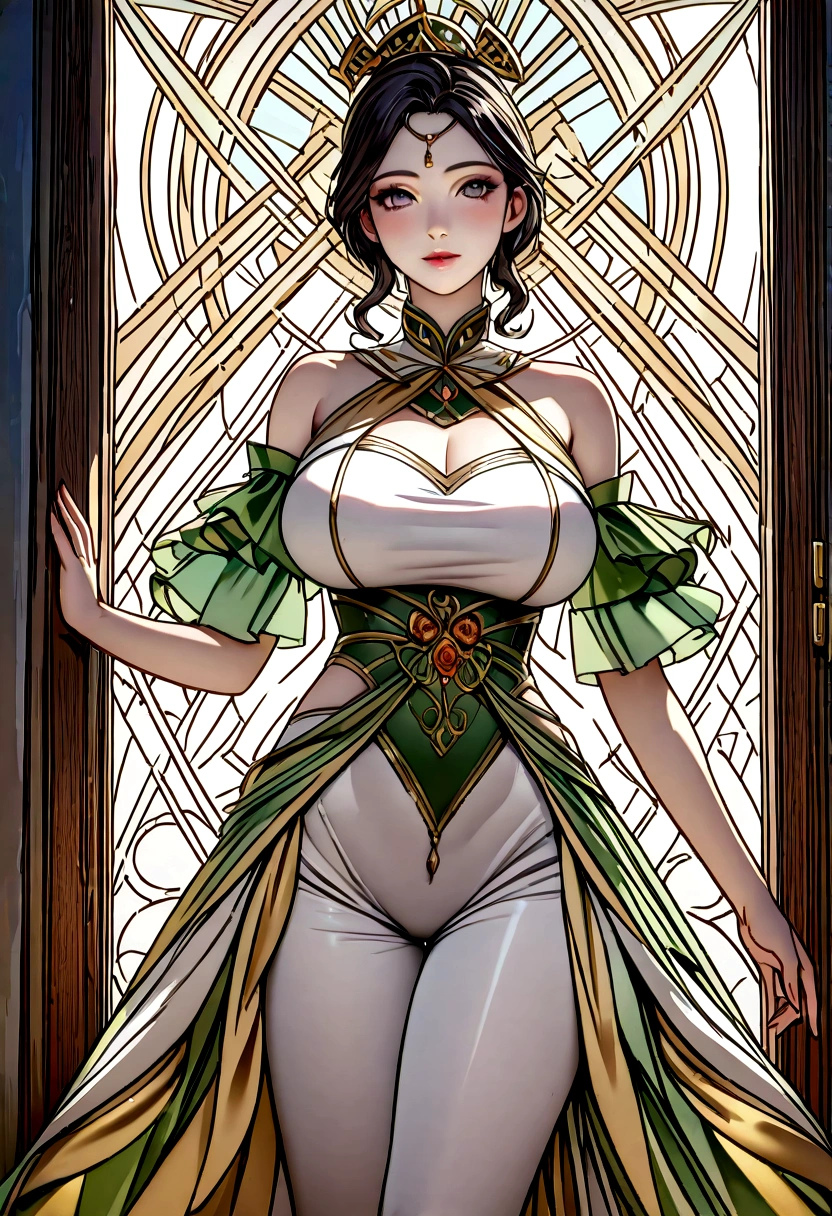 ((masterpiece,)),(( Highest quality,)),Highly detailed CG 8K wallpaper,Bright colors,Dramatic Light,photoreal whole body  fantasy art game art character oil painting by Amano Yoshitaka    Thick acrylic illustration on pixiv, whole bodyポートレート, Light background, Iridescent colors,Watery eye, Beautiful Face, White Feather, gauze latex, transparent elegant clothes, CG, laser, Iridescent, hologram, blur chiaroscuro, Wow, Sakimi-chan, Yoji Shinkawa, and Serafleur, gold white silver, Soft Focus,sacred movie edge, chiaroscuro 8K,white and gold art illustration,In an innocent child-like style,VRay Tracing, dark and gloomy designer,    Fancy costumes,Realistic ultra-detail, Oku art,Giant resin chess pieces tower over the paper art., like, Anime Wallpaper, Wall Art, White flower, In the style of Guo Pei, Detailed portrait, Silver and gold, multidimensional shading, detailed character design, Fantastic composition, Multi-layer structure, Carefully made, Ultra-high resolution, Ultra high transparency, Ultra high HD quality, Sharpness, Sharp details, Sharp details, 8K,
Mature Woman,Mature Woman,Tall body,A tense shot(Huge breasts:1.0),whole body,Outdoors: Door to another world