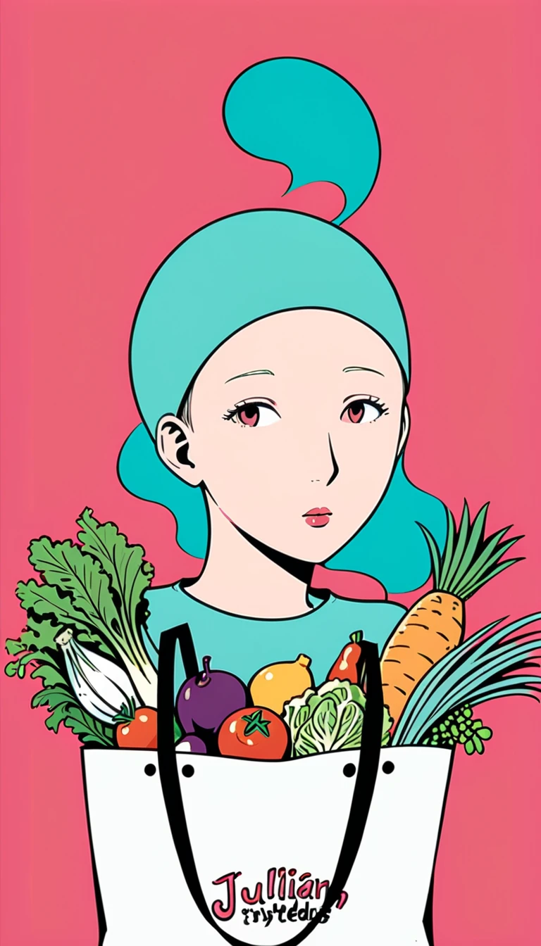 (Jean Julian (Jean Jullien) style:1.7)
1 Girl,
BREAKCasual wear,Holding 1 shopping bag,Plastic bags filled with fresh ingredients,Solid color background,fantasy,漫画style,简约style,make faces,Rear view,Looking at the camera,Beautiful movements,