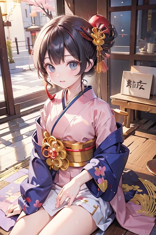 8K, (kanzashi:1.5), 12 year old female, kimono