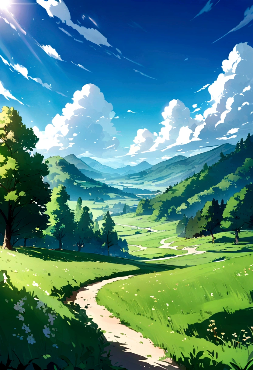 Beautiful blue sky、Vast grassland、The fresh greenery is beautiful