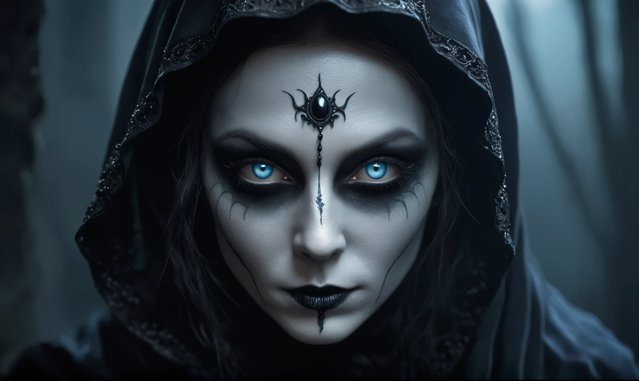(((creature with a spectral and ghostly appearance)). Her skin is pale, almost translucent. His eyes shine with a bluish glow, he wears dark, torn clothes that float around him, as if permeated by an aura of mourning. Its appearance is complemented by details such symbols of mourning and gothic elements, further emphasizing its dark air. is portrayed as a haunted and tormented entity,{creature},face pretty face,extremely detailed,intricate details,eyes extremely detailed, high detailed eyes,16k resolution, realistic humid skin,extremely intricate details,Epic Realistic,face anatomically correct,Ultra HD,HDR, natural skin textures, hyper realism,realistic skin texture, hyper detailed,extremely Realism,Ultra Detailed,body logically correct