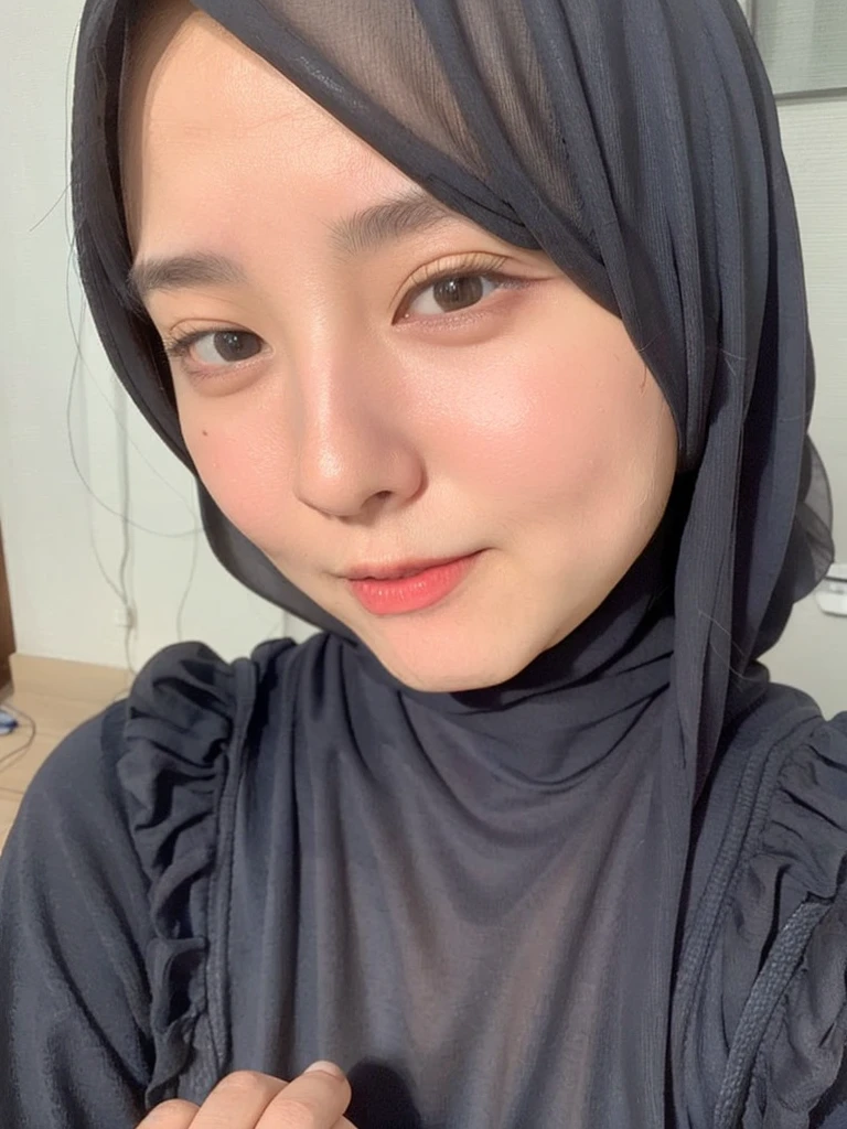 1girl, RAW photo of a 24 year old girl wearing hijab, Masterpiece, 16k, high Resolution, Ultra high Quality, super detailed background, beautiful lighting, Black hijab, solo, park, close up, Hands down, looking at viewer, Indonesia background,(No hand:1.3), Not showing hand,