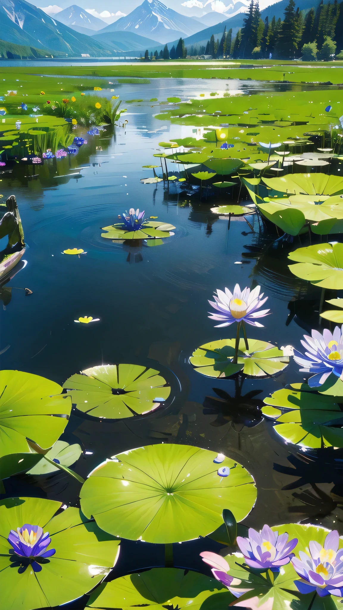 (masterpiece, best quality, No humans, landscape, landscape, water Flowers:1.2), 8K, 85 mm, Official Art, RAW photos, absurd, view, Depth of Field, Human Development Report, Clear focus, high resolution, photography, Mountain, Practical, The most detailed, Extremely detailed, Extremely detailed, Fine details, Flowers